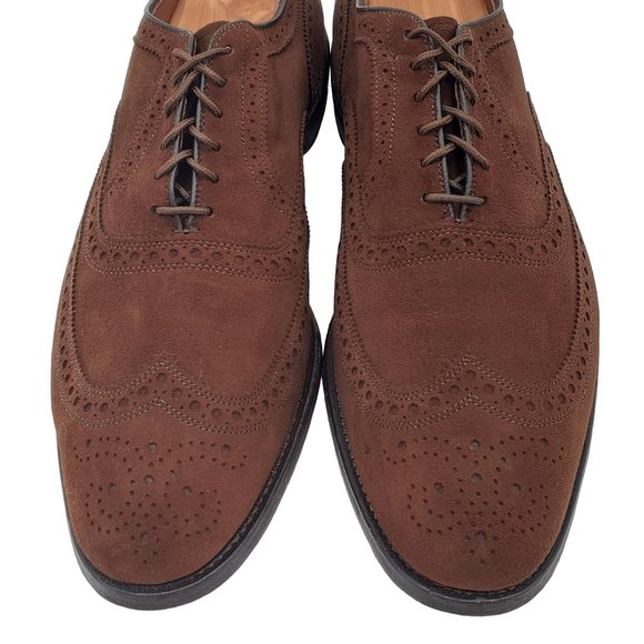 Allen Edmonds "McAllister" Mens 13 Brown Suede Leather Dress Shoe Wingtip Oxford - Picture 3 of 16